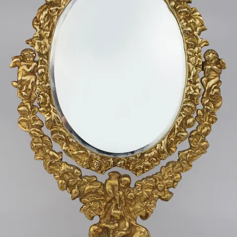 Ornate Vintage Brass Cherub Vanity Table Mirror
