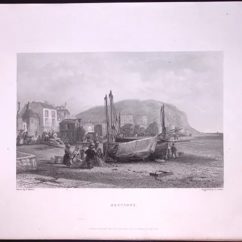 Hastings View on The Beach  WH Bartlett 183 Years-Old Antique Steel Engraving-29