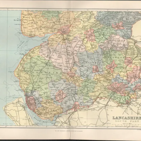 Blackpool St Annes Southport Liverpool Victorian 1894 Antique Map.