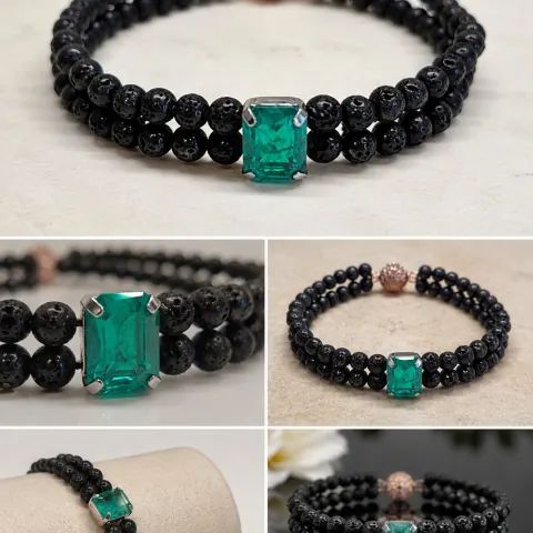 Emerald Doublet & Black Beaded Bracelet