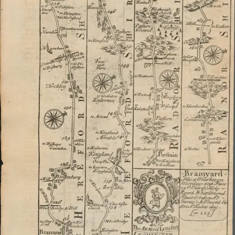 Britannia Depicta E Bowen c1730 Map Broadway Pershore Worcester  Bramyard Leominster.