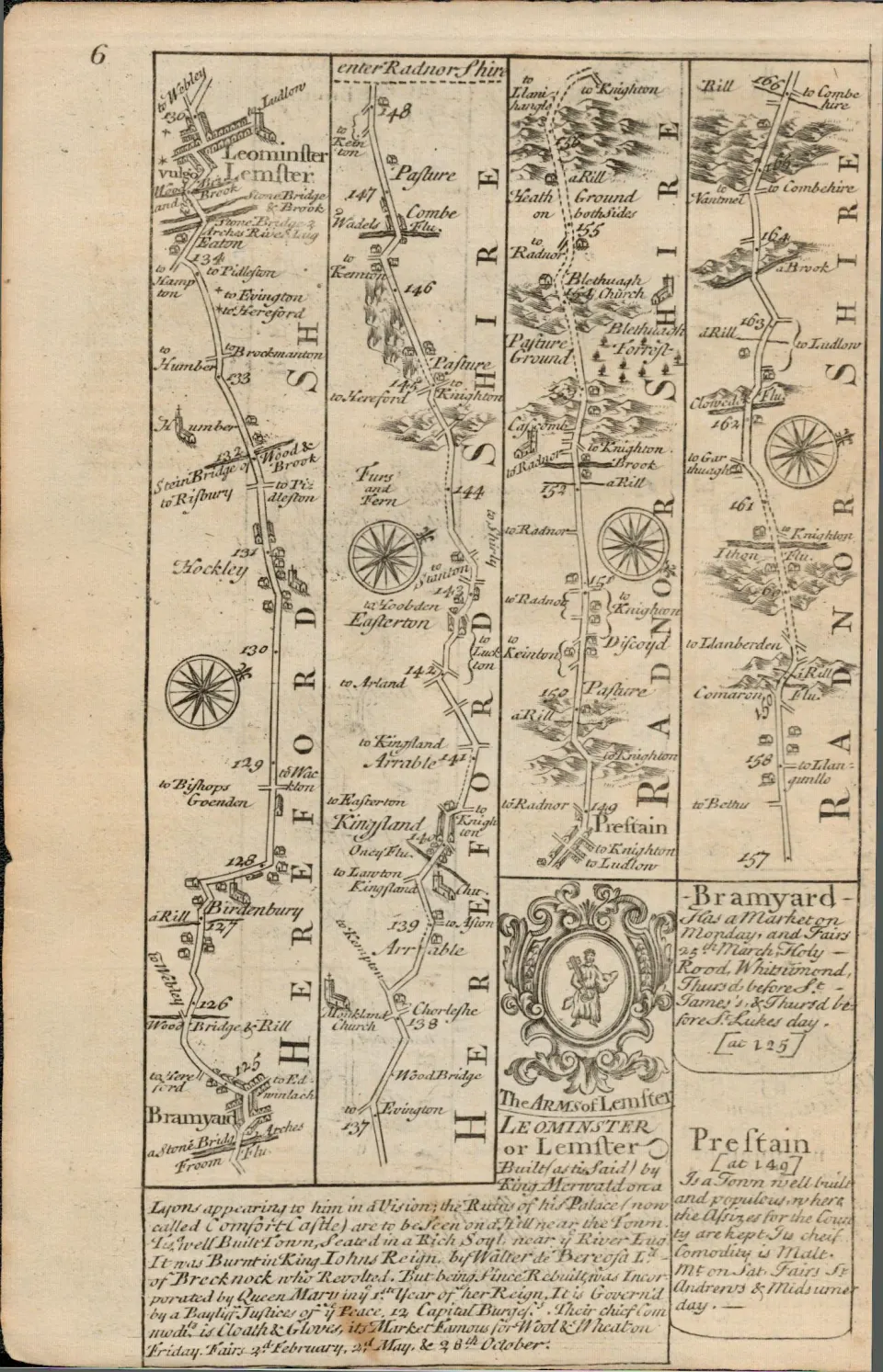 Britannia Depicta E Bowen c1730 Map Broadway Pershore Worcester  Bramyard Leominster.