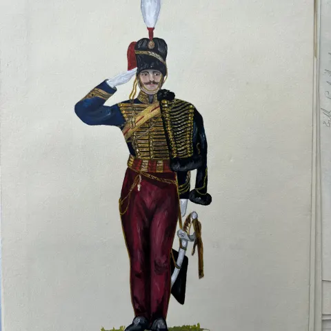 Vintage Watercolour Book Illustration ? Noel Gold "11th Prince Alber Gun Hussars 1840