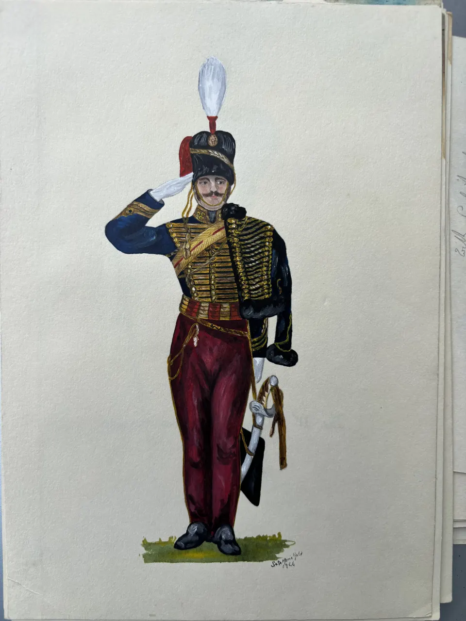 Vintage Watercolour Book Illustration ? Noel Gold "11th Prince Alber Gun Hussars 1840
