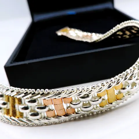 Vintage Milor of Italy Tri-Colour Gold on Sterling Silver Bracelet with Gift Box