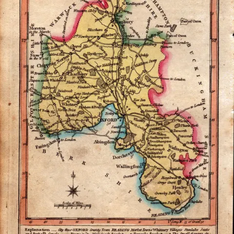 Oxfordshire Engraved Hand Coloured George IV Antique Map.