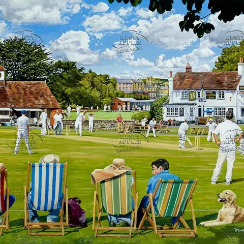 British Summer Village Green Cricket -Bowls Match Metal Wall Art