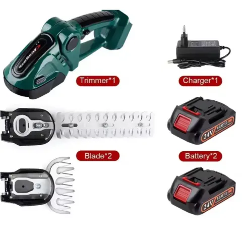2-In-1 Cordless Electric Hedge Trimmer – Green (2-Battery Version)