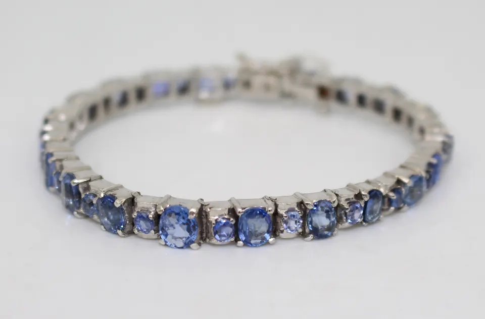 Antique Russian Sapphire Engraved Silver Bracelet