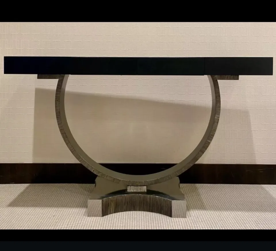Villiers Omega Console Table with bespoke black Wedge Wood Desk Top.