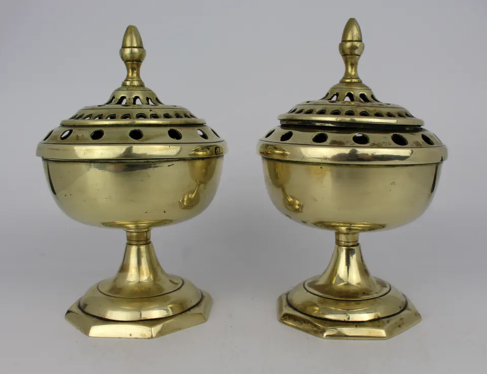 Pair of Antique Brass Incense Burners