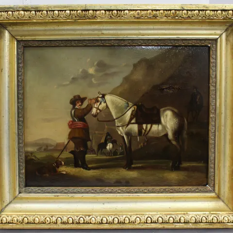 Georgian English Civil War Scene – Oil on Panel, c.1790–1810