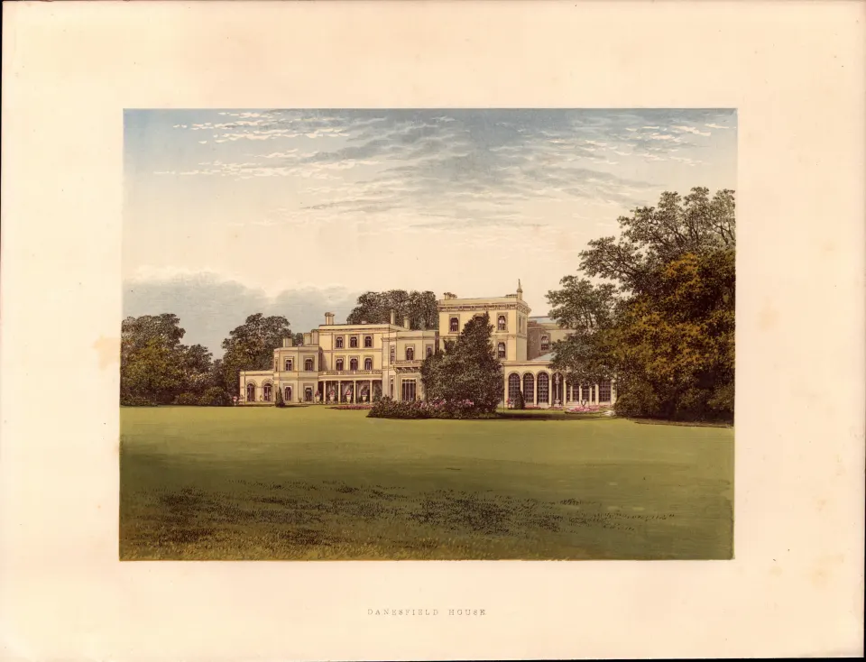 Danesfield House Marlow Bucks Gilt-Edge Coloured Antique Book Plate.