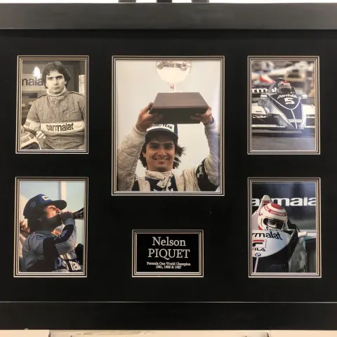 NELSON PIQUET framed original signature presentation.