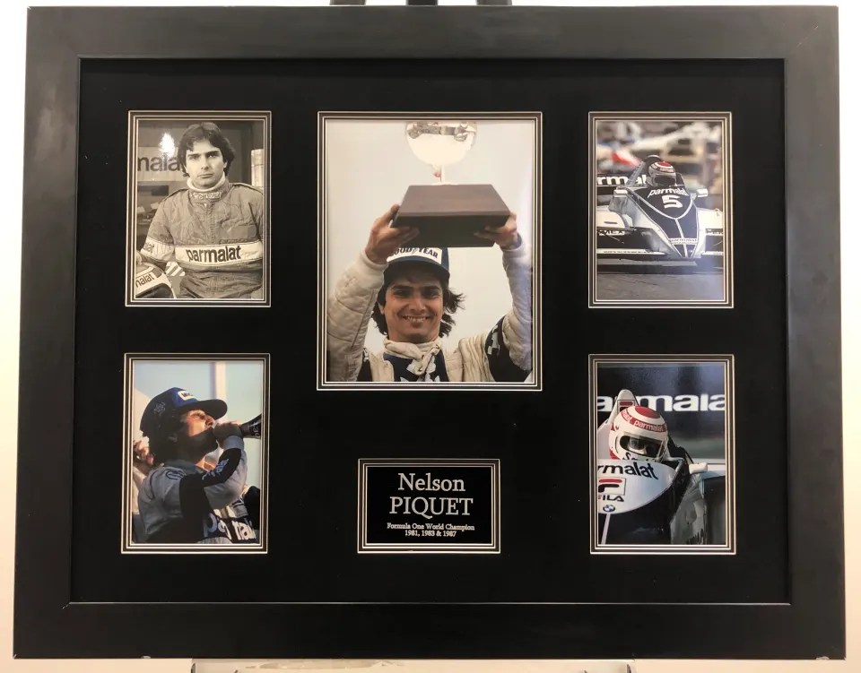 NELSON PIQUET framed original signature presentation.