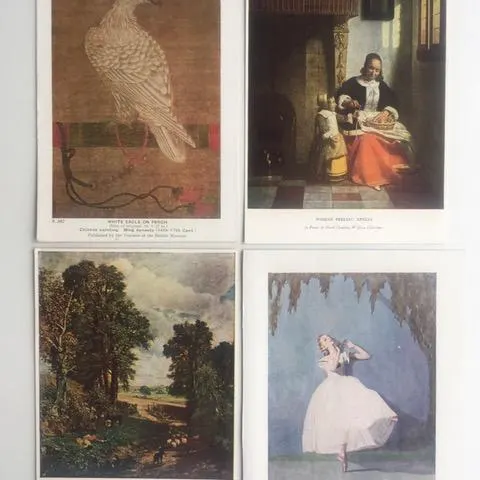 1938 Note Card & 3 Postcards' By The 'Medici Society', Constable Etc, Dedicated.