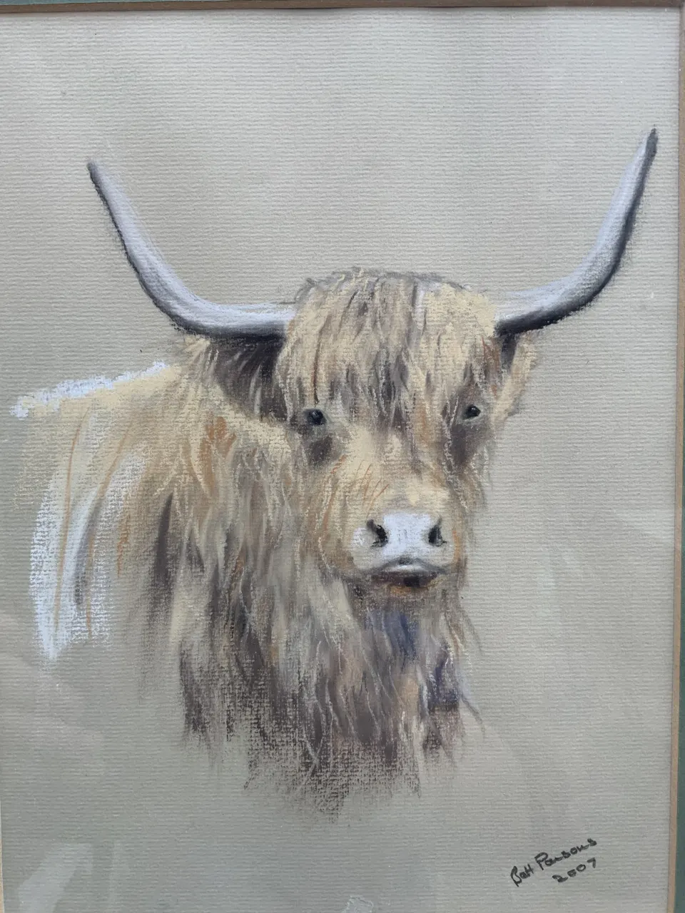 Highland cow portrait Aberdeen Angus framed Painting watercolour signed by artist Bel Parsons