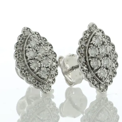 9ct White Gold Marquise Cluster Diamond Stud Earring 0.16 Carats