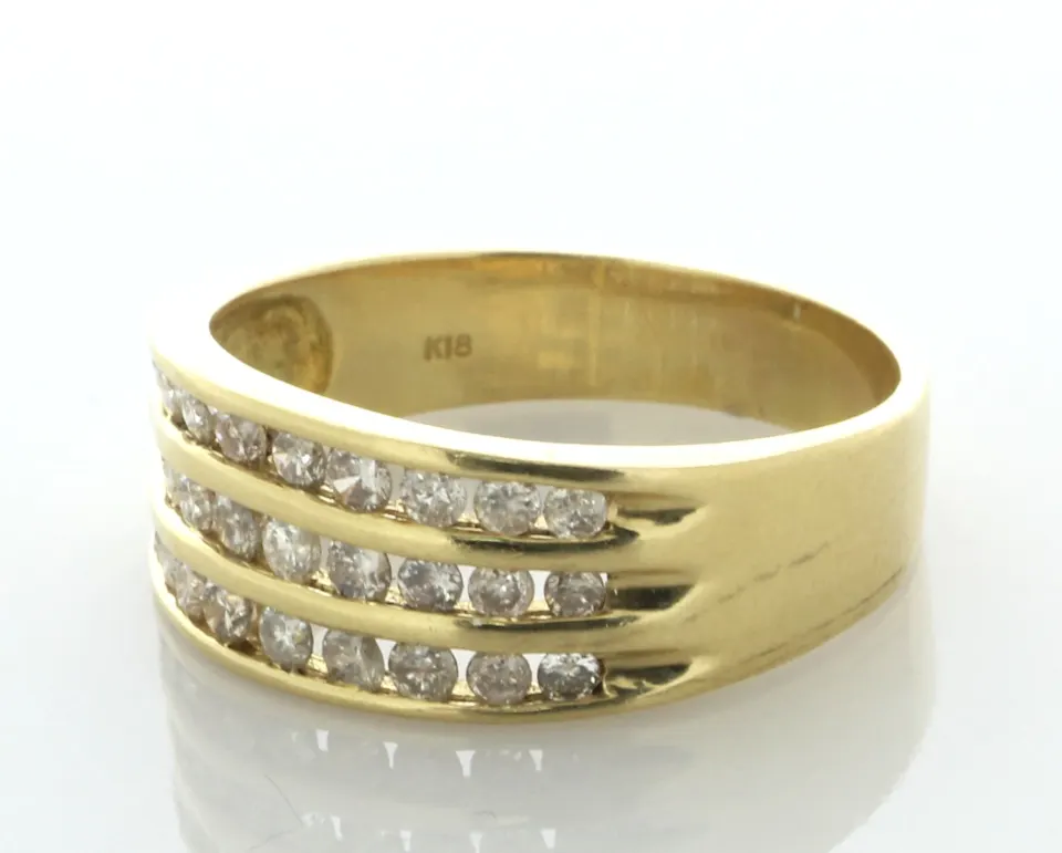 18ct Yellow Gold Three Row Diamond Ring 0.80 Carats