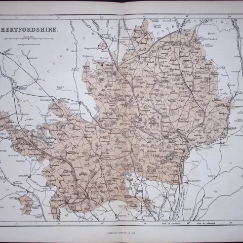 Hertfordshire 150 Years-Old 1875 Coloured Detailed Antique 1875 Map-53