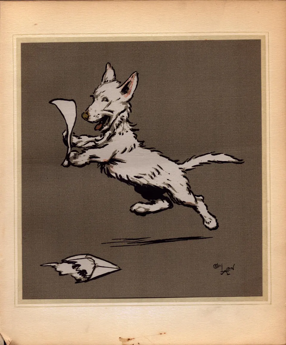 Cecil Aldin Merry Party Rare Antique Book Plate “Opening The Mail”.