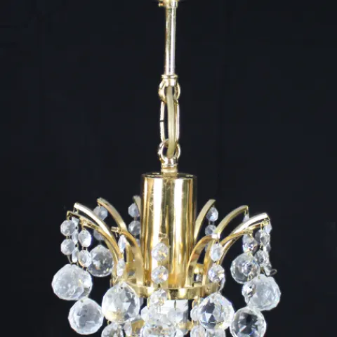 Fine Vintage Crystal Gold Plated Single Light Chandelier