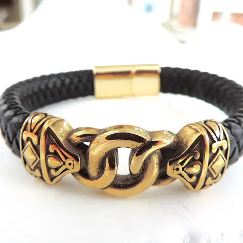 Aethon Black Leather Norse Bracelet
