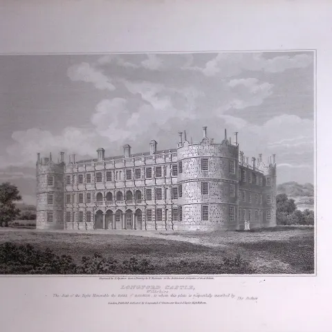 Longford Castle Wiltshire  190 Years-Old John Britton Antique Steel Engraving-307