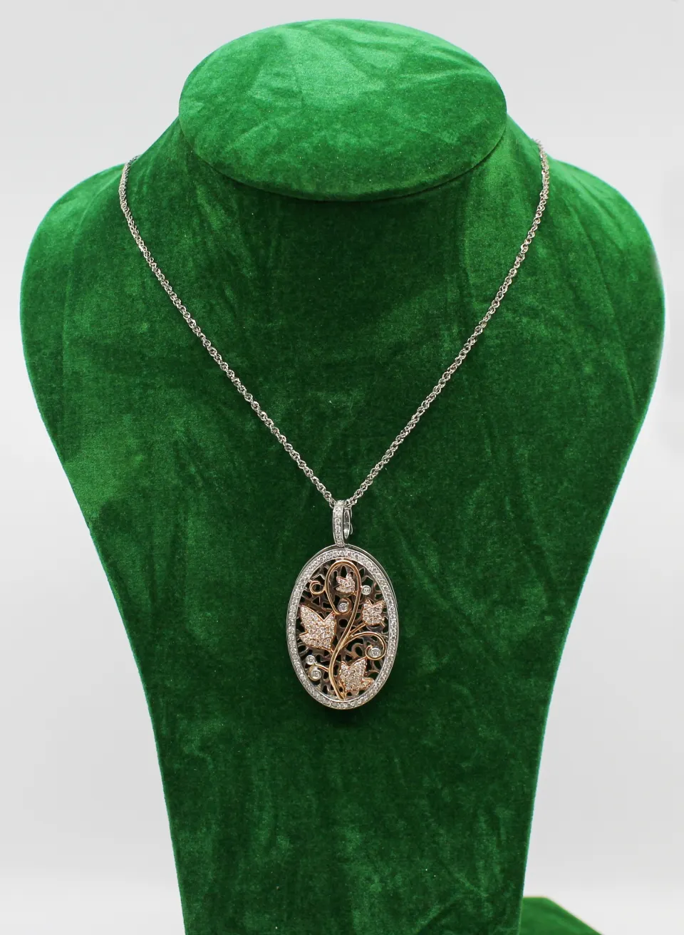 Diamond & 14ct Gold Oval Locket on Chain