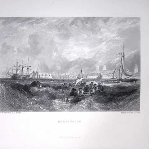 J.M.W Turner View of Portsmouth Antique Steel Engraving-47-TR