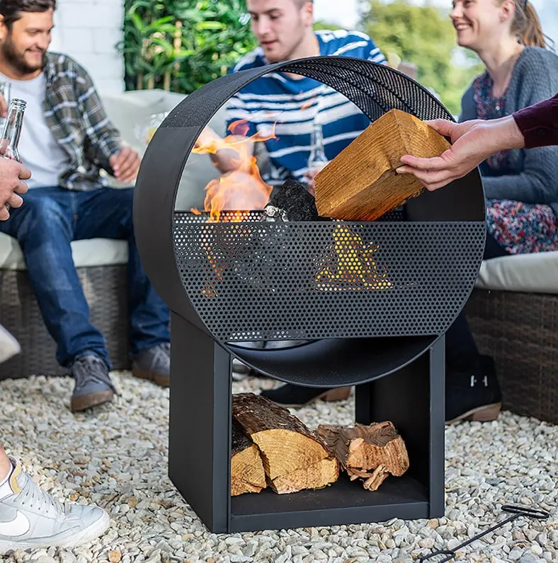 (54/Mez) RRP £150. La Hacienda Calvi Perforated Steel Fireplace Black (No Box). (H80x W55x D40cm).