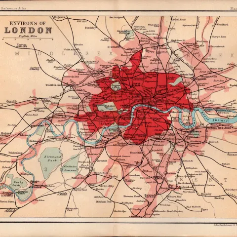 London Environs Area Double Sided Coloured Victorian 1896 Map.