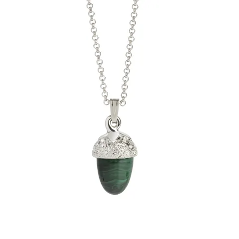 Natural Malachite Stone Acorn Necklace - Finished With Swarovski Crystals - Unboxed