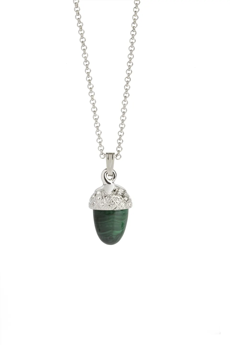 Natural Malachite Stone Acorn Necklace - Finished With Swarovski Crystals - Unboxed