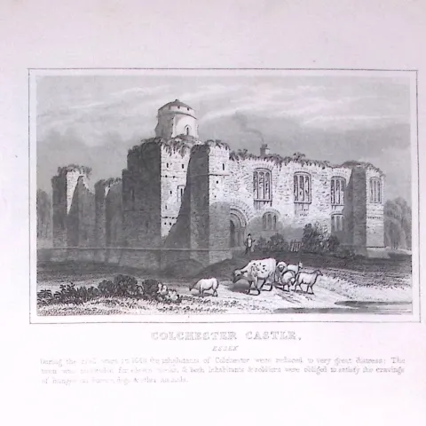 Colchester Castle Kent Antique 180 Years-Old Copper Plate Print-94
