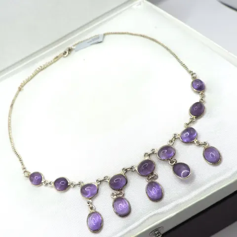 Sterling Silver Amethyst Necklace New With Gift Box 