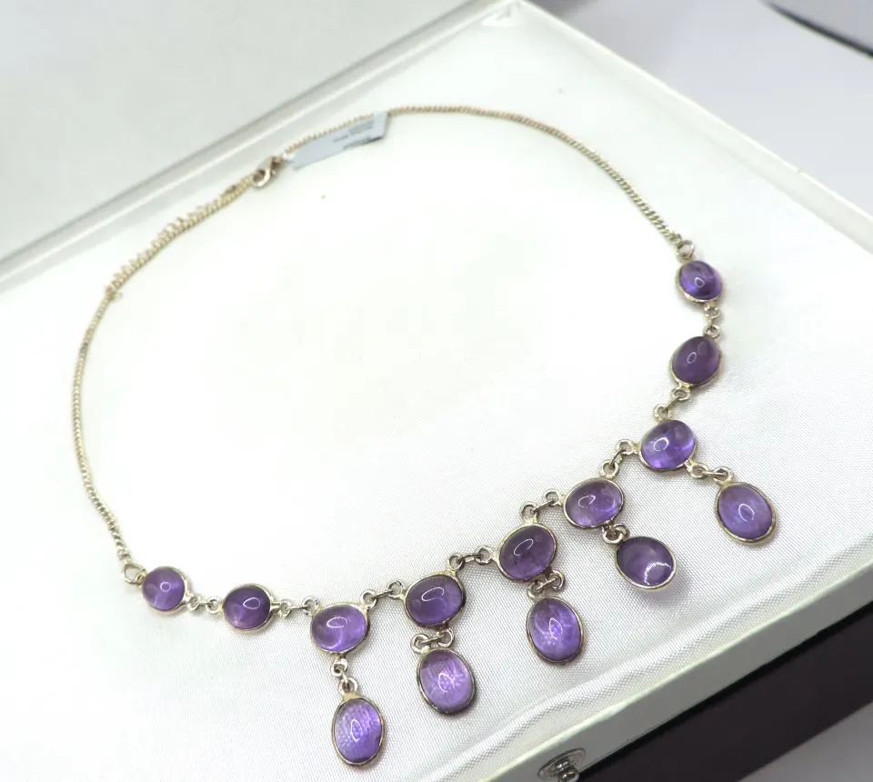 Sterling Silver Amethyst Necklace New With Gift Box 