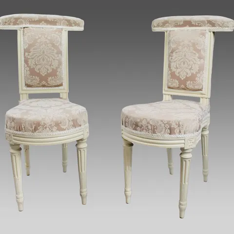 Pair of Early Antique French Painted Voyeuse Chairs