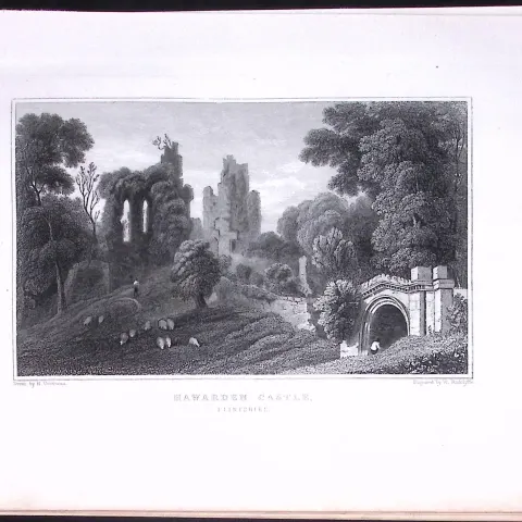 Wales Hawarden Castle Flintshire Antique 166-Year-Old  Steel Engraving-18