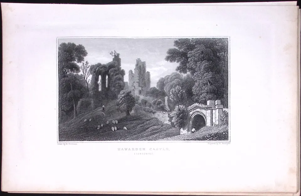 Wales Hawarden Castle Flintshire Antique 166-Year-Old  Steel Engraving-18