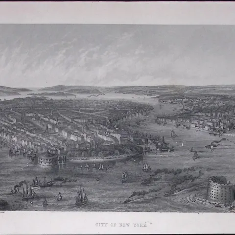 View of Early New York City Coloured Detailed 155 Years-Old Print-I-TR