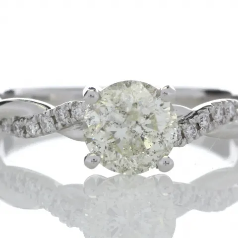 18ct White Gold Single Stone Diamond Ring  With Waved Stone Set Shoulders (1.06) 1.22