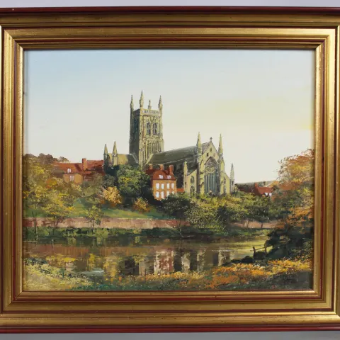 Worcester Cathedral by Alan King Oil on Board