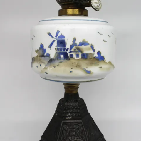 Vintage Oil Lamp with Hand Painted Windmill Font