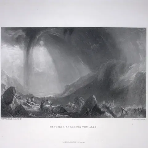 J.M.W Turner Hannibal Crossing The Alps Antique Steel Engraving-65-TR