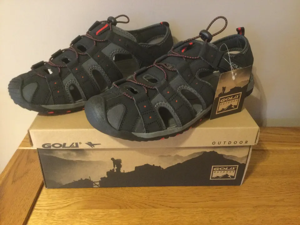 Gola Mens “Shingle 3” Hiking Sandals, Black/Grey/Red, Size 12 - New RRP £39.99