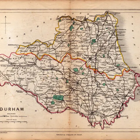 Antique Railway Map of Durham Drawn & Engraved by John Emslie.