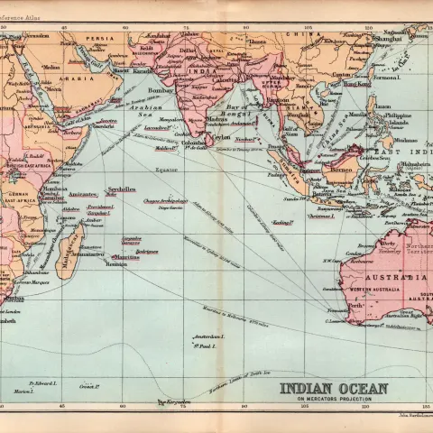 Indian Ocean Chart Double Sided Victorian Antique 1898 Map.