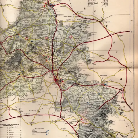The County of Oxfordshire Large Victorian Letts 1884 Antique Coloured Map.