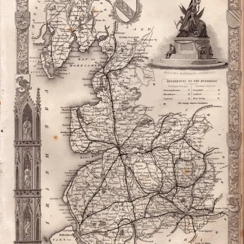 County Lancashire Steel Engraved Victorian Thomas Moule Antique Map.